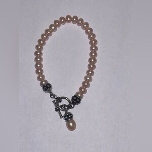 Honora pink cultured freshwater pearl and sterling silver toggle bracelet